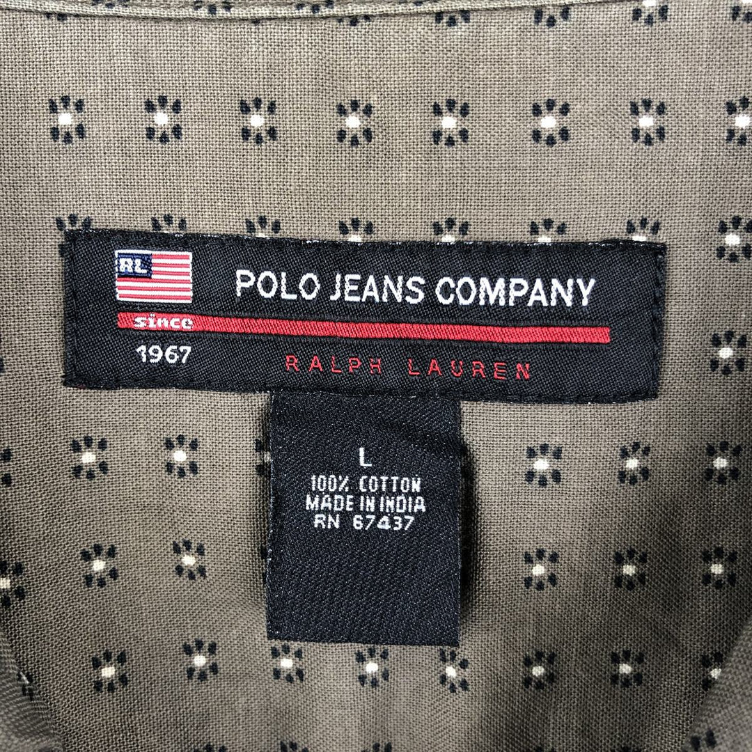 2000'S Ralph Lauren POLO JEANS COMPANY all-over print short-sleeved open-collar cotton shirt, boxy fit, men's size L (approx.) cotton brown type Vintage Second Hand