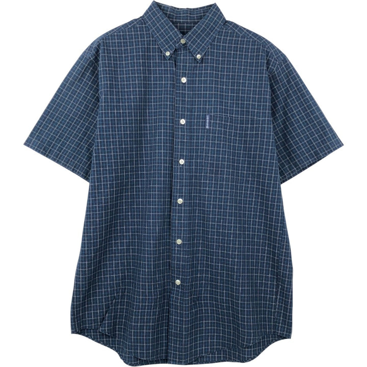 Ralph Lauren CHAPS short sleeve button down check shirt men's size M cotton navy blue type Vintage Second Hand