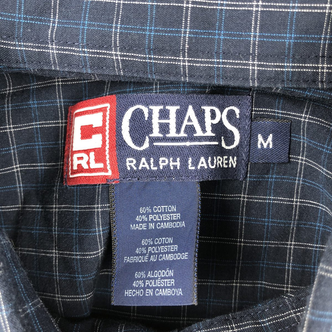 Ralph Lauren CHAPS short sleeve button down check shirt men's size M cotton navy blue type Vintage Second Hand