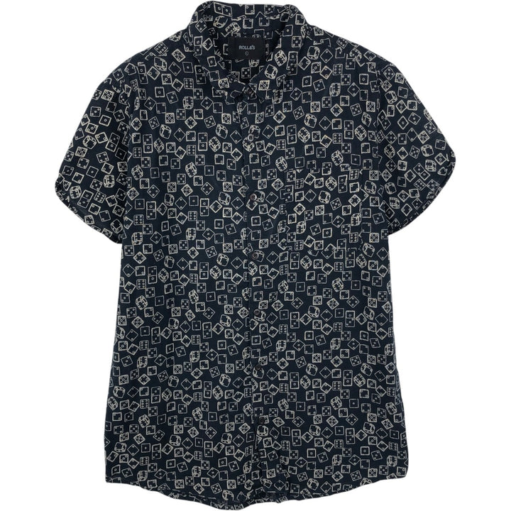 ROLLA'S all-over print short-sleeved cotton shirt, men's size L (approx.) cotton black type Vintage Second Hand