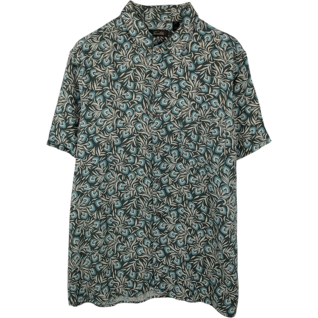 Tasso Elba all-over print short-sleeved silk shirt, boxy style, men's size XL. silk multicolor Vintage Second Hand