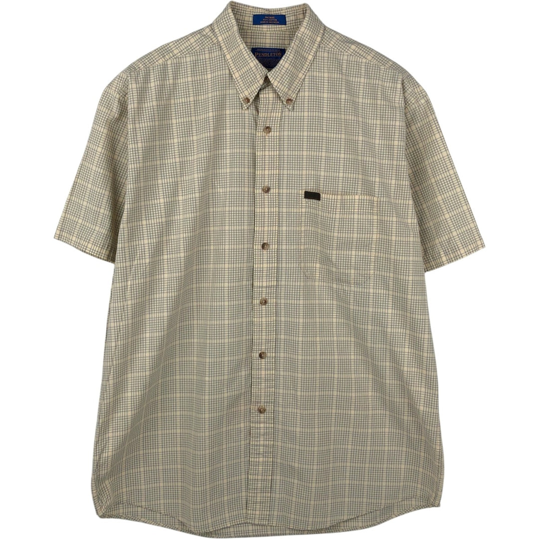 00'S Pendleton short sleeve button down check shirt men's XL size cotton yellow type Vintage Second Hand