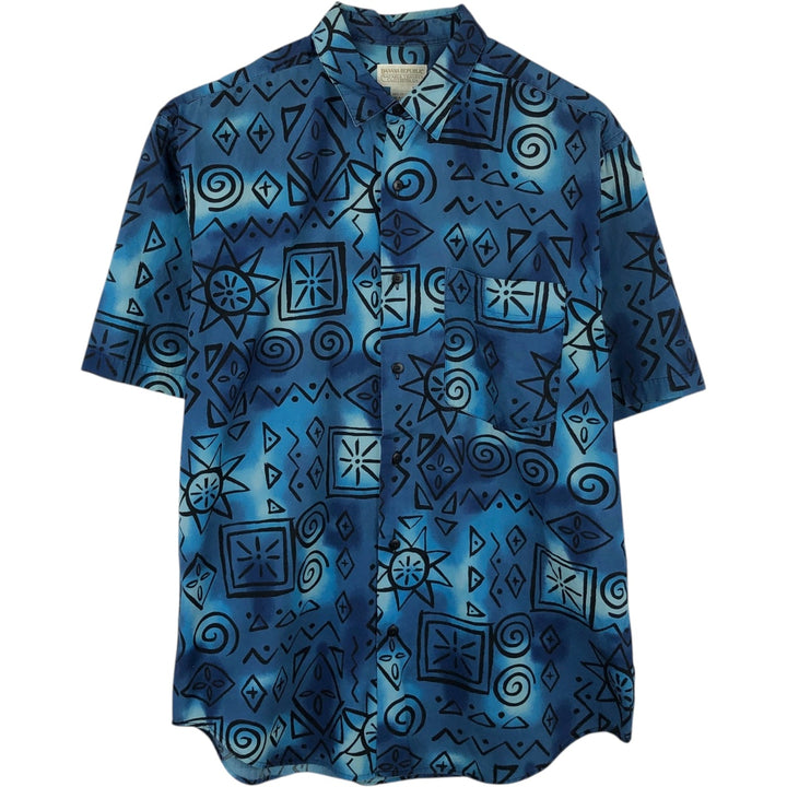 80'S Banana Republic all-over print short-sleeved cotton shirt, men's size M (approx.) cotton blue type Vintage Second Hand
