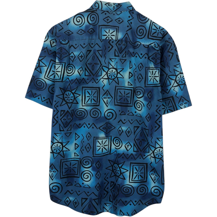 80'S Banana Republic all-over print short-sleeved cotton shirt, men's size M (approx.) cotton blue type Vintage Second Hand