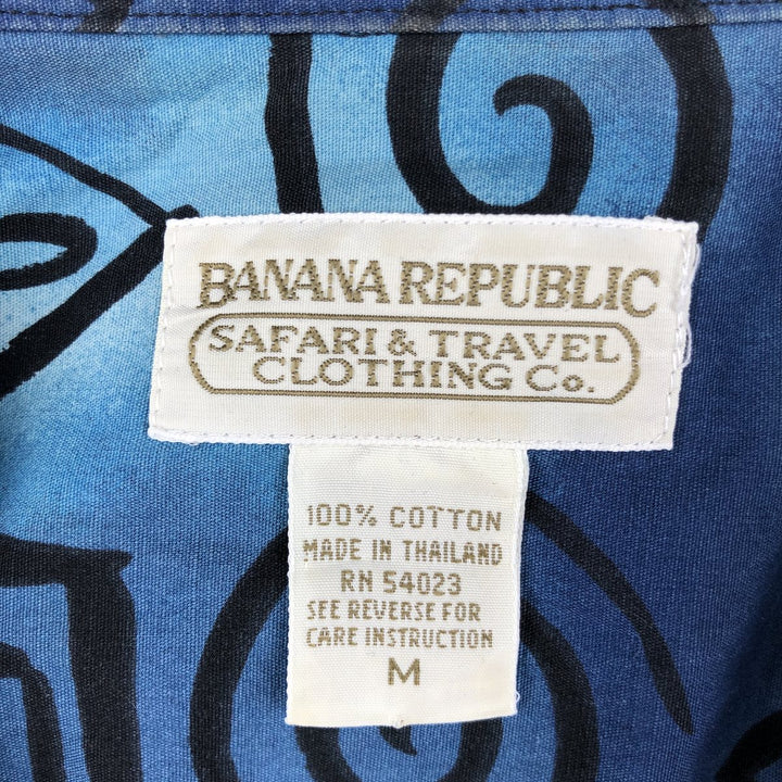 80'S Banana Republic all-over print short-sleeved cotton shirt, men's size M (approx.) cotton blue type Vintage Second Hand