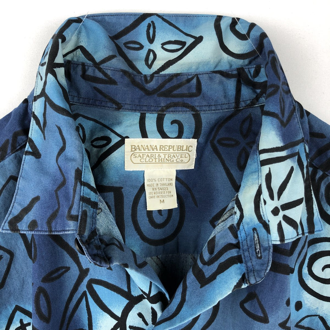 80'S Banana Republic all-over print short-sleeved cotton shirt, men's size M (approx.) cotton blue type Vintage Second Hand