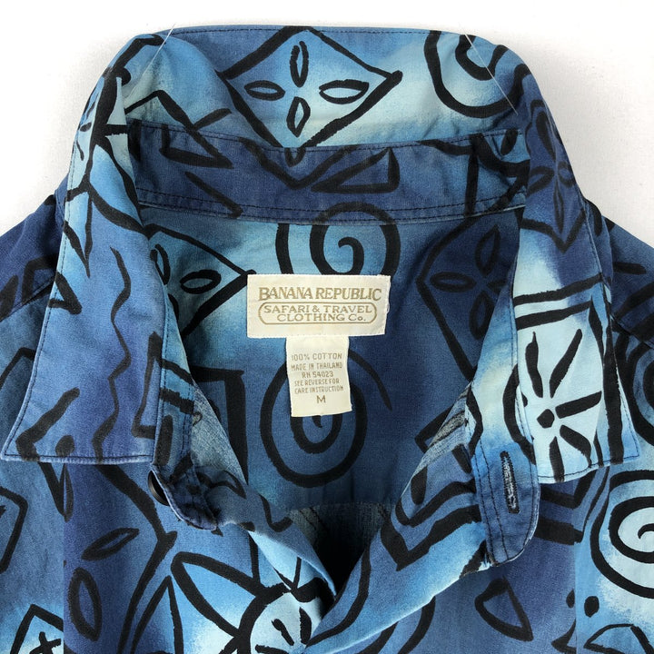 80'S Banana Republic all-over print short-sleeved cotton shirt, men's size M (approx.) cotton blue type Vintage Second Hand