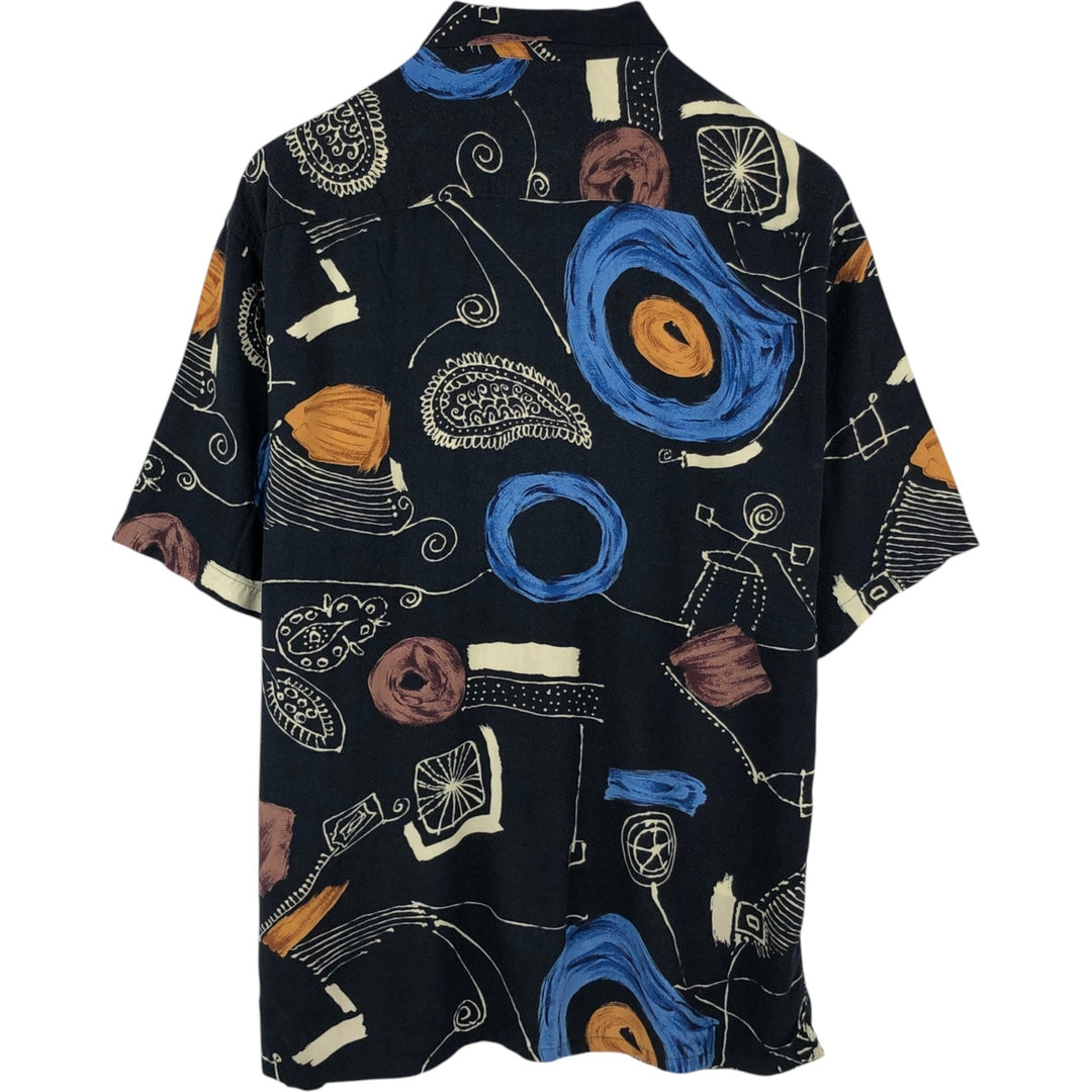 Pierre Cardin all-over print short-sleeved rayon shirt, boxy fit, men's size L. Rayon black type Vintage Second Hand