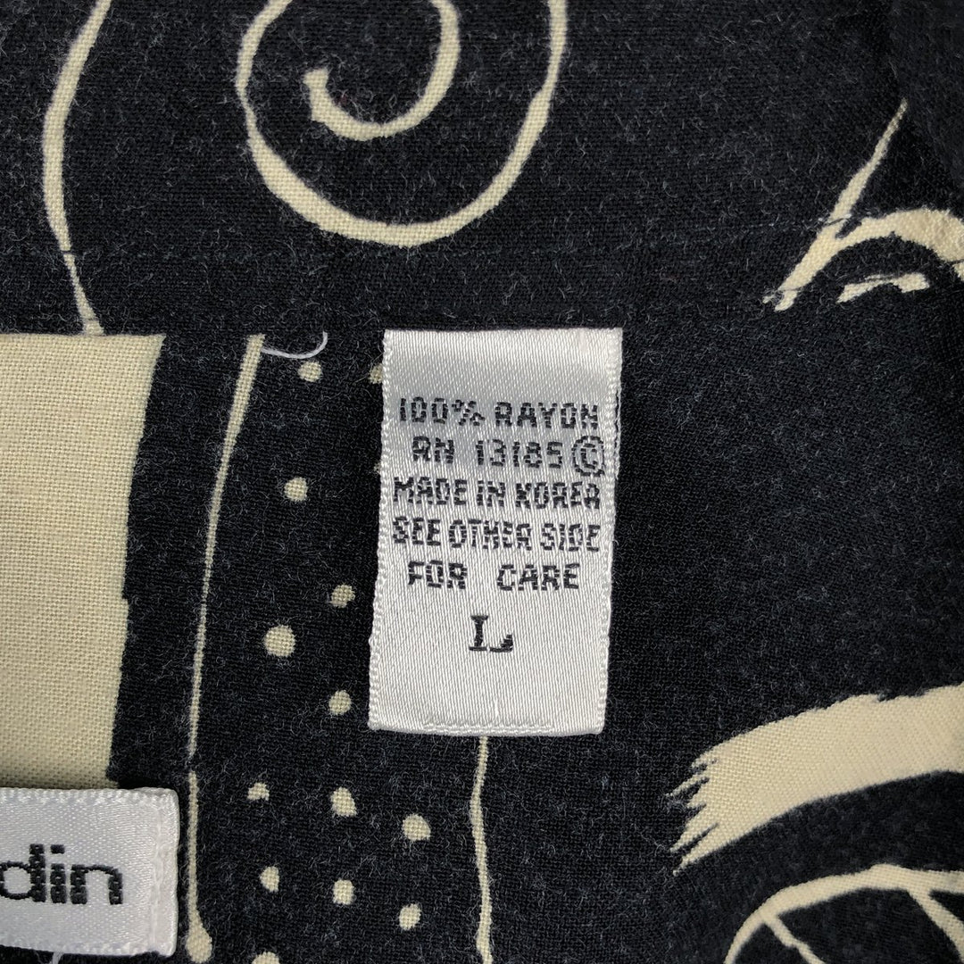 Pierre Cardin all-over print short-sleeved rayon shirt, boxy fit, men's size L. Rayon black type Vintage Second Hand