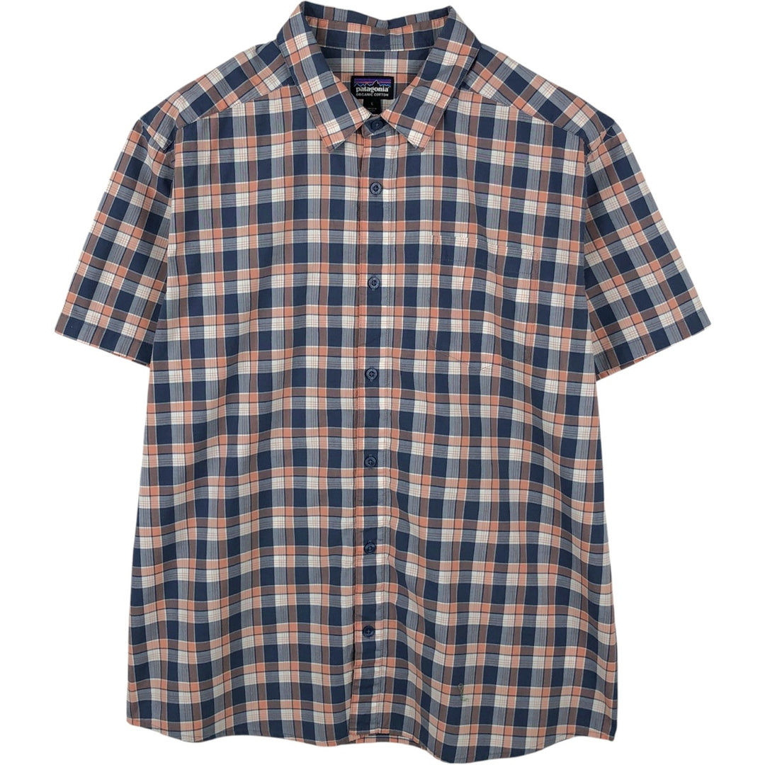 Patagonia STY53964SP19 Short-Sleeve Cotton Check Shirt, Boxy Shirt, Men's Size L (approx.) Organic cotton pink type Vintage Second Hand