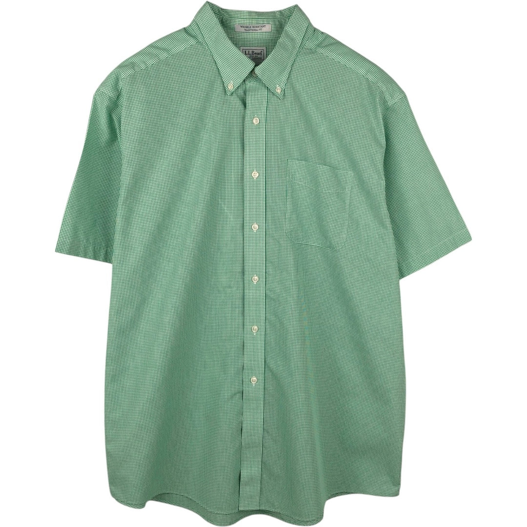 90'S L.L.Bean Traditional Fit Short-Sleeve Button-Down Check Shirt, Men's Size XL (approx.) cotton green type Vintage Second Hand