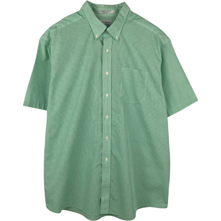 90'S L.L.Bean Traditional Fit Short-Sleeve Button-Down Check Shirt, Men's Size XL (approx.) cotton green type Vintage Second Hand