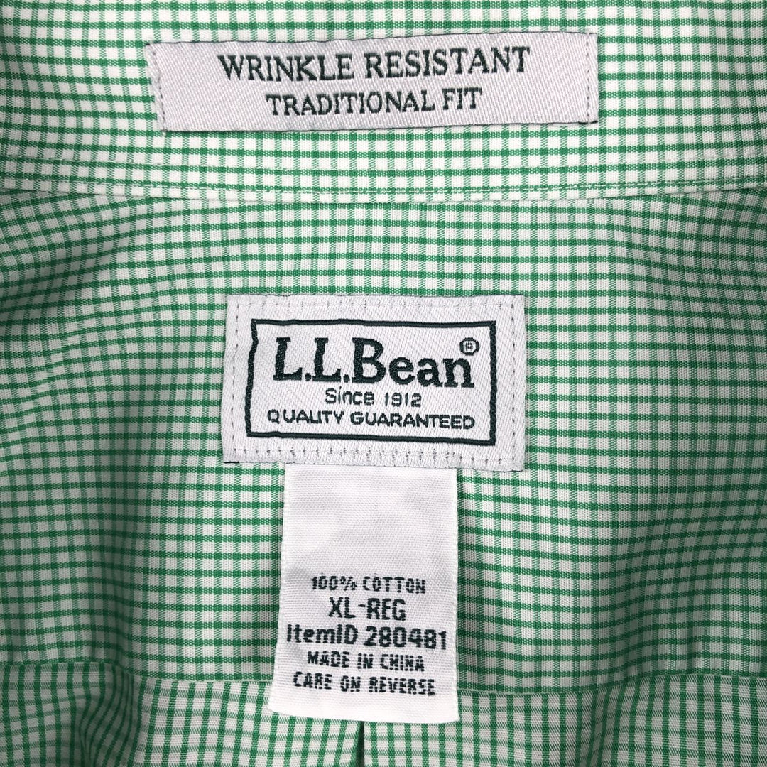 90'S L.L.Bean Traditional Fit Short-Sleeve Button-Down Check Shirt, Men's Size XL (approx.) cotton green type Vintage Second Hand