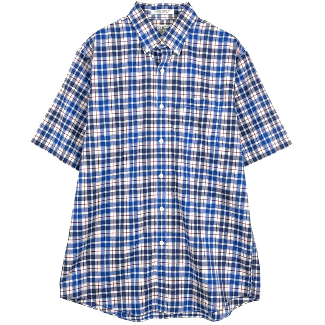 90s-00'S L.L.Bean WRINKLE RESISTANT TRADITIONAL FIT Long-Sleeve Button-Down Check Shirt, Men's Size M (approx.) cotton blue type Vintage Second Hand