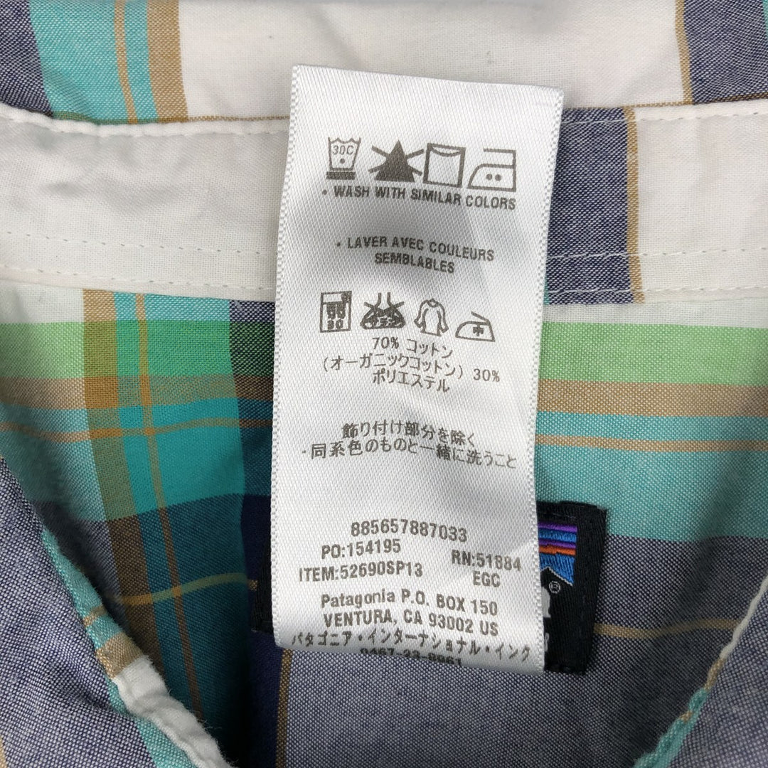 Patagonia ORGANIC COTTON Men's Go-To Shirt 52690SP13 Check Pattern Short-Sleeve Poly-Cotton Shirt (Men's Size L) Organic cotton turquoise blue Vintage Second Hand