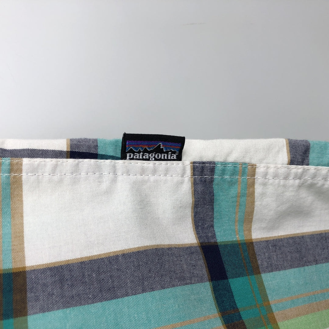Patagonia ORGANIC COTTON Men's Go-To Shirt 52690SP13 Check Pattern Short-Sleeve Poly-Cotton Shirt (Men's Size L) Organic cotton turquoise blue Vintage Second Hand