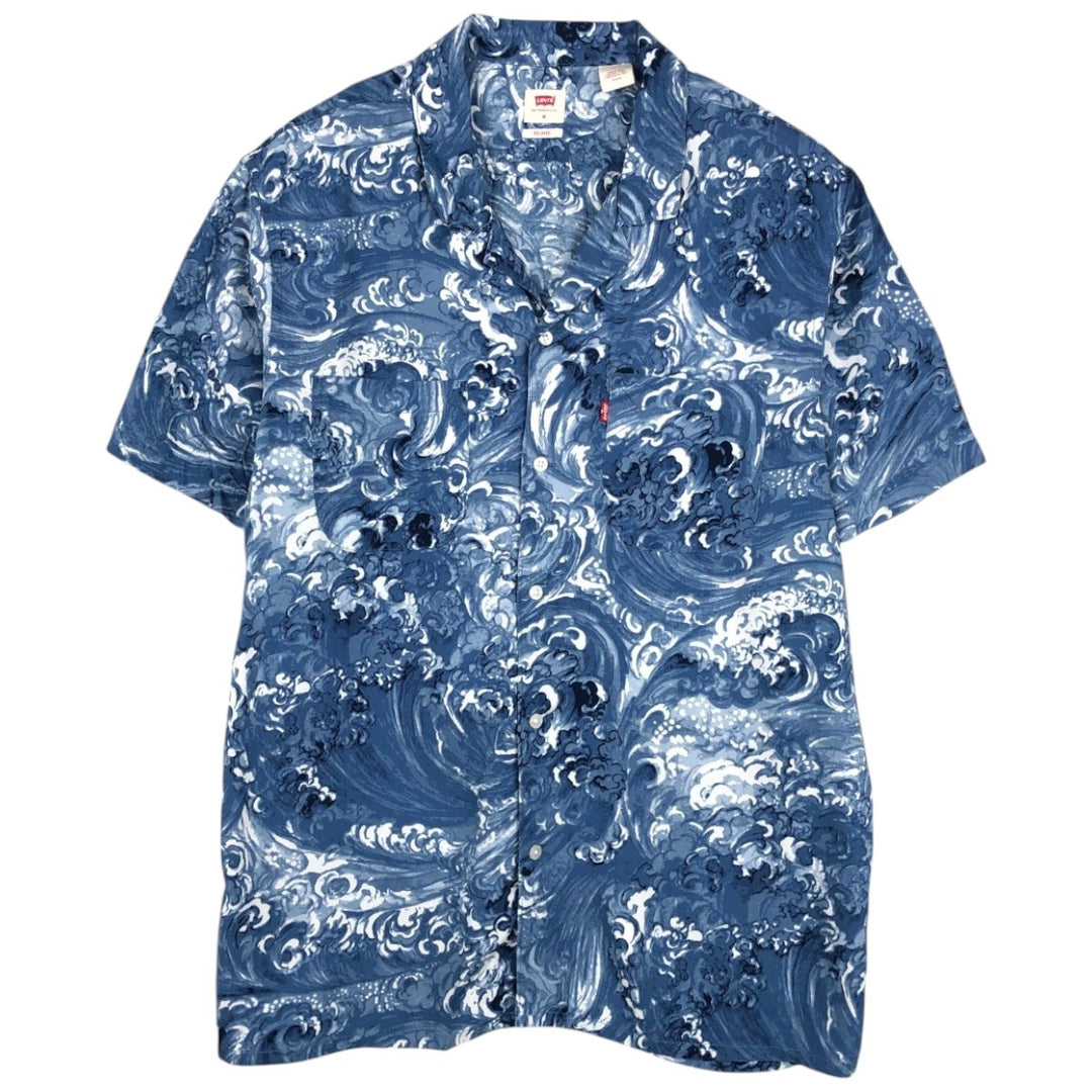 Levi's RELAXEDE all-over print short-sleeved open-collar viscose shirt, boxy fit, men's size M (approx.) Viscose blue type Vintage Second Hand