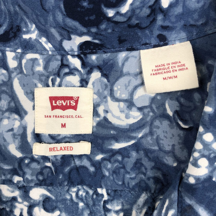 Levi's RELAXEDE all-over print short-sleeved open-collar viscose shirt, boxy fit, men's size M (approx.) Viscose blue type Vintage Second Hand