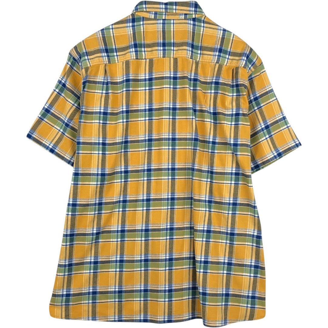LLBean Traditional Fit Check Pattern Short-Sleeve Poly-Cotton Shirt, Men's Size XL (approx.) cotton yellow type Vintage Second Hand