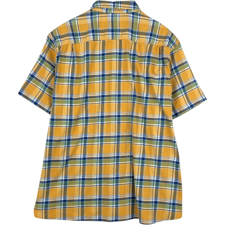 LLBean Traditional Fit Check Pattern Short-Sleeve Poly-Cotton Shirt, Men's Size XL (approx.) cotton yellow type Vintage Second Hand