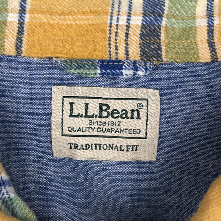 LLBean Traditional Fit Check Pattern Short-Sleeve Poly-Cotton Shirt, Men's Size XL (approx.) cotton yellow type Vintage Second Hand