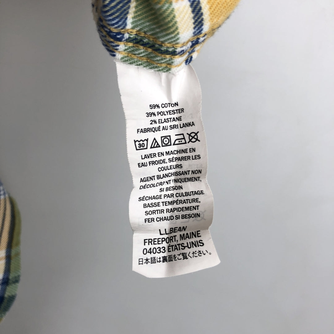 LLBean Traditional Fit Check Pattern Short-Sleeve Poly-Cotton Shirt, Men's Size XL (approx.) cotton yellow type Vintage Second Hand