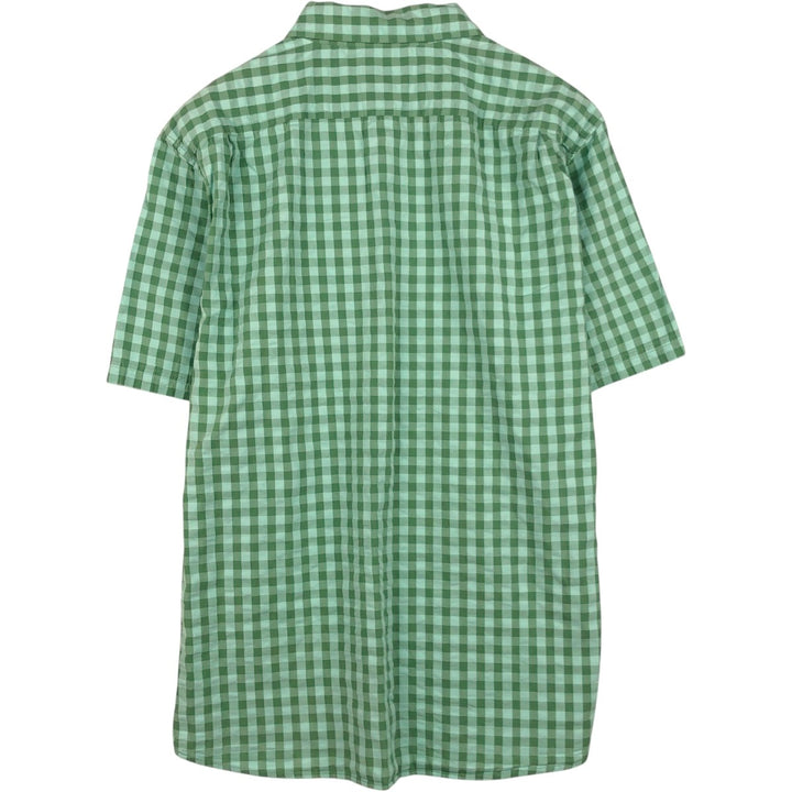90s-00'S L.L.Bean SLIGHTLY FITTED Gingham Check Seersucker Short-Sleeve Cotton Check Shirt (Men's Size L) Organic cotton green type Vintage Second Hand