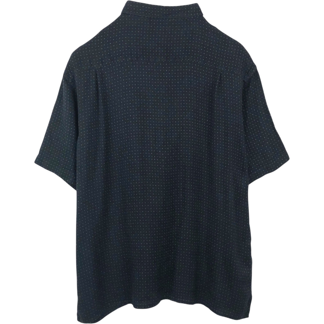 Perry Ellis All-over Print Short Sleeve Open Collar Silk Shirt Box Shirt Men's XL silk navy blue type Vintage Second Hand