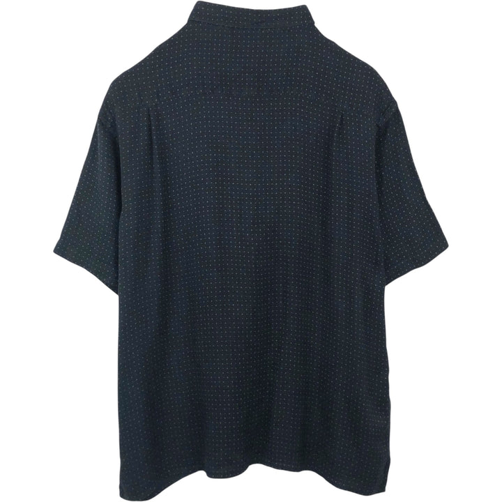 Perry Ellis All-over Print Short Sleeve Open Collar Silk Shirt Box Shirt Men's XL silk navy blue type Vintage Second Hand