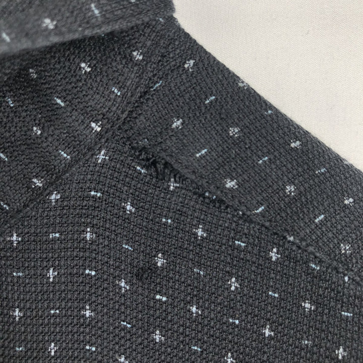 Perry Ellis All-over Print Short Sleeve Open Collar Silk Shirt Box Shirt Men's XL silk navy blue type Vintage Second Hand
