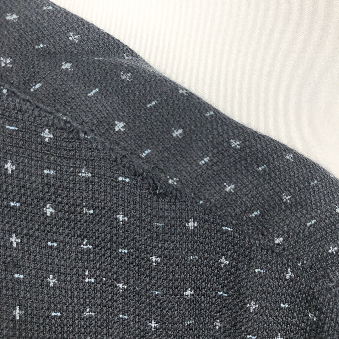 Perry Ellis All-over Print Short Sleeve Open Collar Silk Shirt Box Shirt Men's XL silk navy blue type Vintage Second Hand
