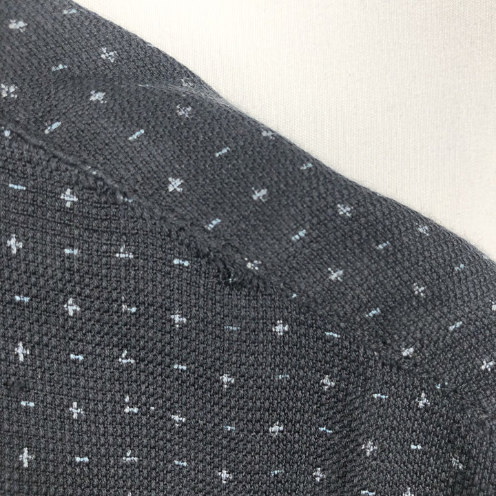 Perry Ellis All-over Print Short Sleeve Open Collar Silk Shirt Box Shirt Men's XL silk navy blue type Vintage Second Hand