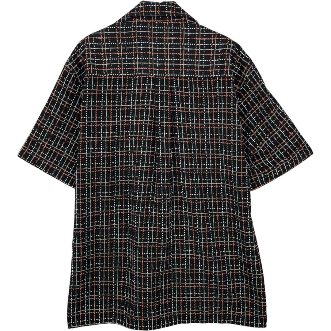 PASSAGE Check Pattern Short-Sleeve Open Collar Polyester Shirt, Boxy Shirt, Made in Australia, Men's Size L (approx.) polyester black type Vintage Second Hand