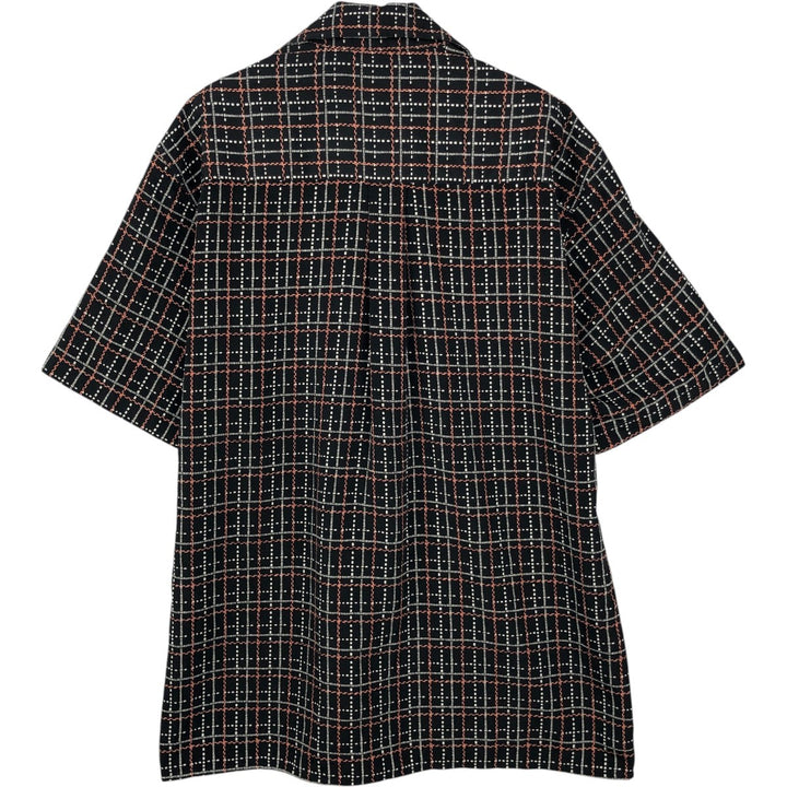 PASSAGE Check Pattern Short-Sleeve Open Collar Polyester Shirt, Boxy Shirt, Made in Australia, Men's Size L (approx.) polyester black type Vintage Second Hand