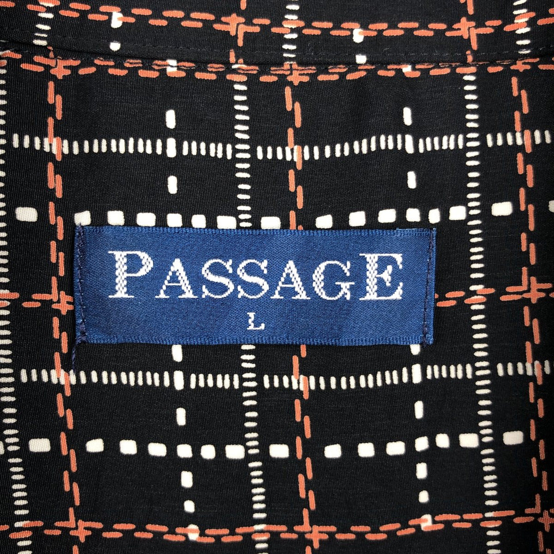 PASSAGE Check Pattern Short-Sleeve Open Collar Polyester Shirt, Boxy Shirt, Made in Australia, Men's Size L (approx.) polyester black type Vintage Second Hand