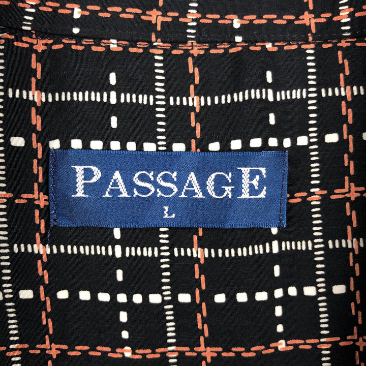 PASSAGE Check Pattern Short-Sleeve Open Collar Polyester Shirt, Boxy Shirt, Made in Australia, Men's Size L (approx.) polyester black type Vintage Second Hand