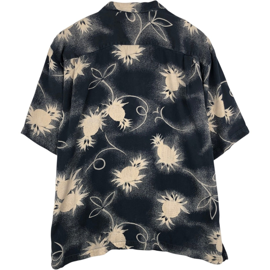 Tommy Bahama all-over pineapple pattern open collar silk Hawaiian aloha shirt, boxy style, men's size XL. silk black type Vintage Second Hand
