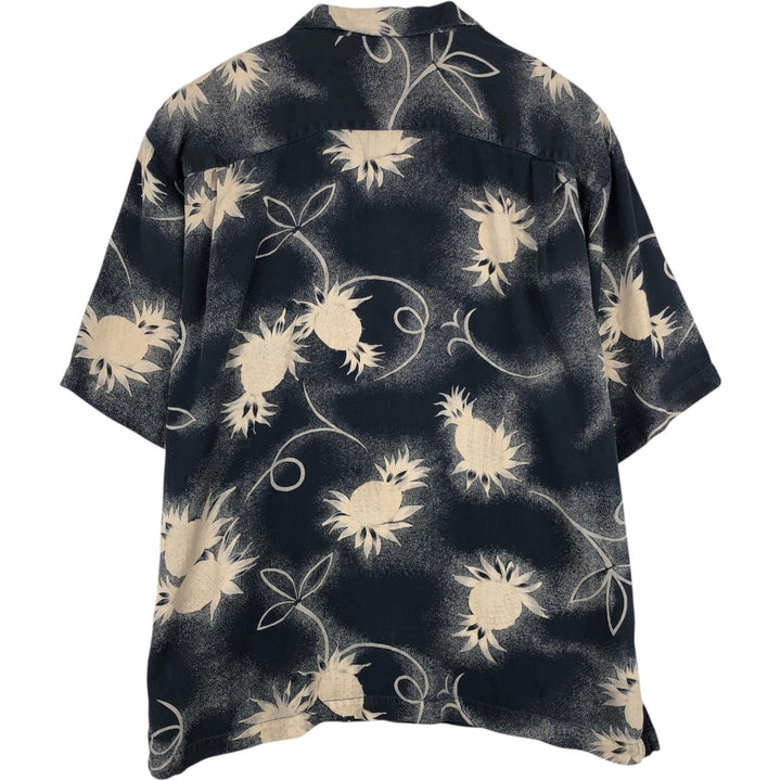 Tommy Bahama all-over pineapple pattern open collar silk Hawaiian aloha shirt, boxy style, men's size XL. silk black type Vintage Second Hand