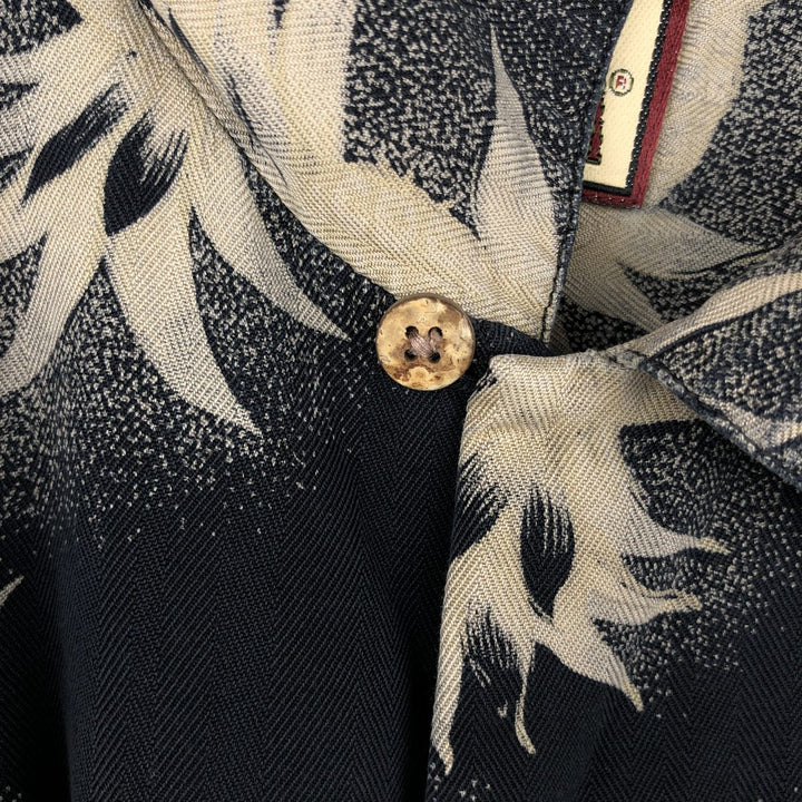 Tommy Bahama all-over pineapple pattern open collar silk Hawaiian aloha shirt, boxy style, men's size XL. silk black type Vintage Second Hand