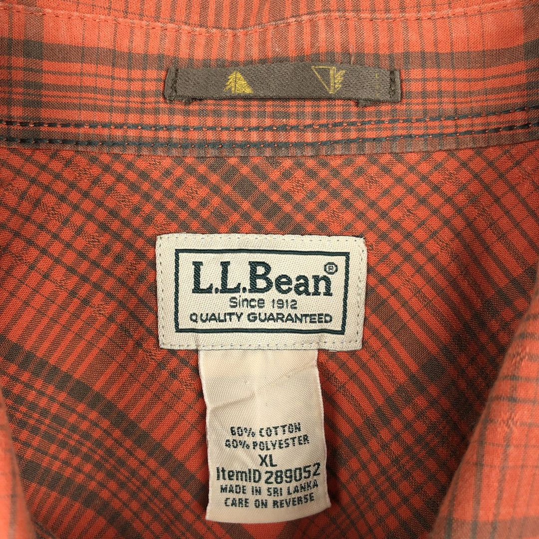 90s-00'S LLBean Check Pattern Short-Sleeve Poly-Cotton Boxy Shirt, Men's Size XL (Equivalent) Vintage cotton red type Vintage Second Hand