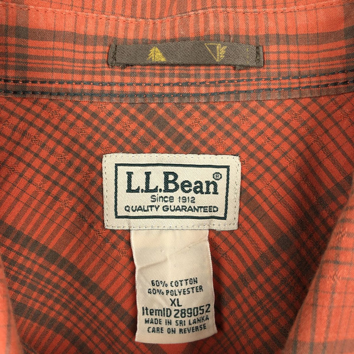 90s-00'S LLBean Check Pattern Short-Sleeve Poly-Cotton Boxy Shirt, Men's Size XL (Equivalent) Vintage cotton red type Vintage Second Hand
