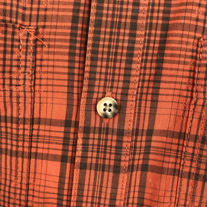 90s-00'S LLBean Check Pattern Short-Sleeve Poly-Cotton Boxy Shirt, Men's Size XL (Equivalent) Vintage cotton red type Vintage Second Hand