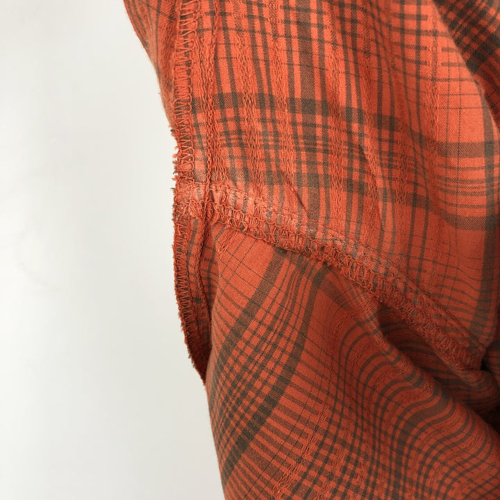 90s-00'S LLBean Check Pattern Short-Sleeve Poly-Cotton Boxy Shirt, Men's Size XL (Equivalent) Vintage cotton red type Vintage Second Hand