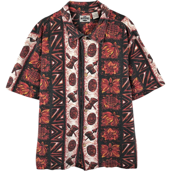 Lee DUNGAREES all-over print pique short-sleeved cotton shirt, boxy fit, men's size M equivalent. cotton red type Vintage Second Hand