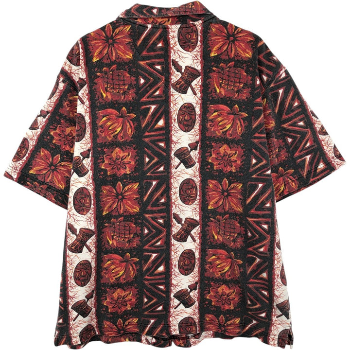 Lee DUNGAREES all-over print pique short-sleeved cotton shirt, boxy fit, men's size M equivalent. cotton red type Vintage Second Hand