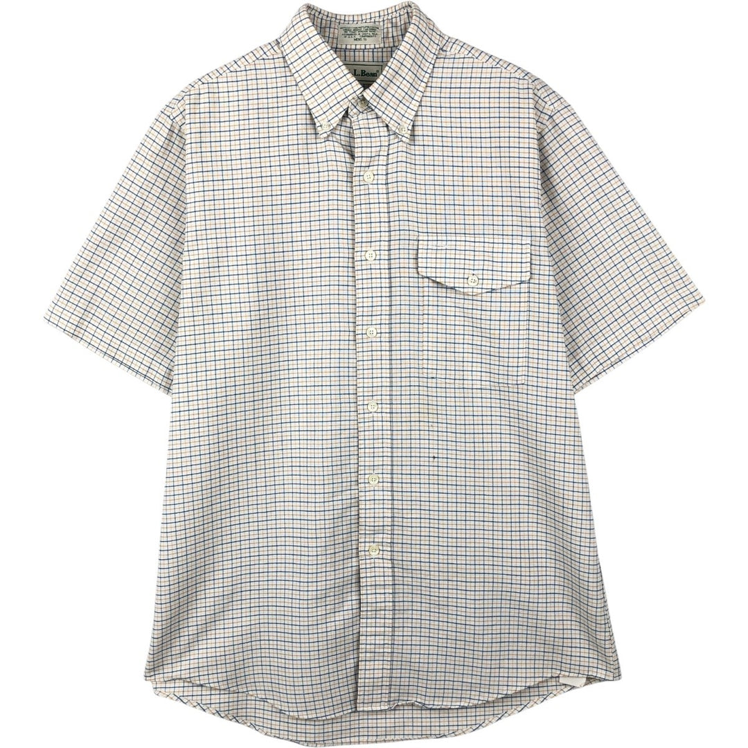 ~90'S LLBean short sleeve button down check shirt, men's size L, vintage cotton white type Vintage Second Hand
