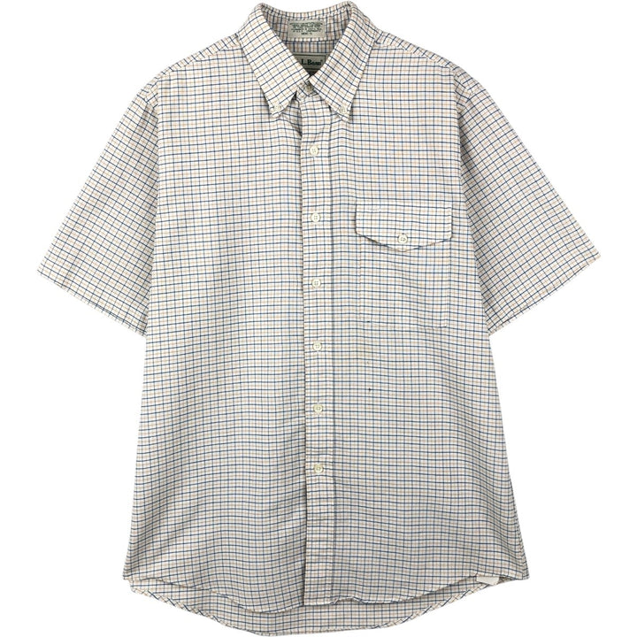 ~90'S LLBean short sleeve button down check shirt, men's size L, vintage cotton white type Vintage Second Hand