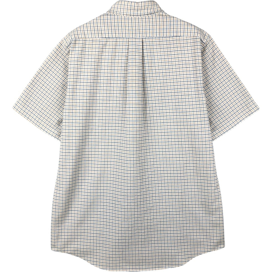 ~90'S LLBean short sleeve button down check shirt, men's size L, vintage cotton white type Vintage Second Hand