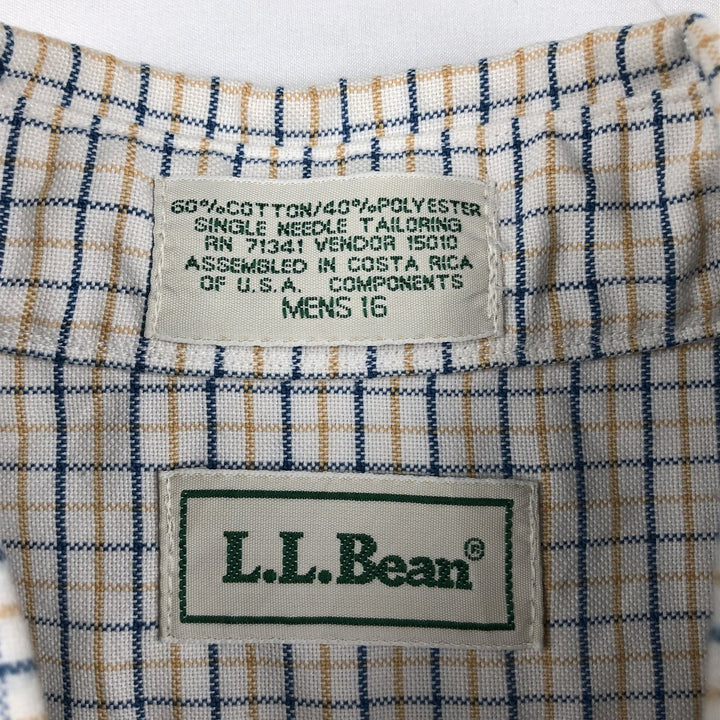 ~90'S LLBean short sleeve button down check shirt, men's size L, vintage cotton white type Vintage Second Hand