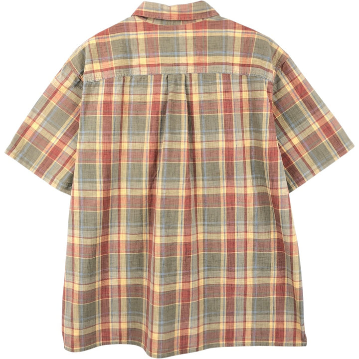 90s-00'S LLBean Short-Sleeve Cotton Check Shirt, Men's Size L (approx.), Vintage cotton Beige type Vintage Second Hand